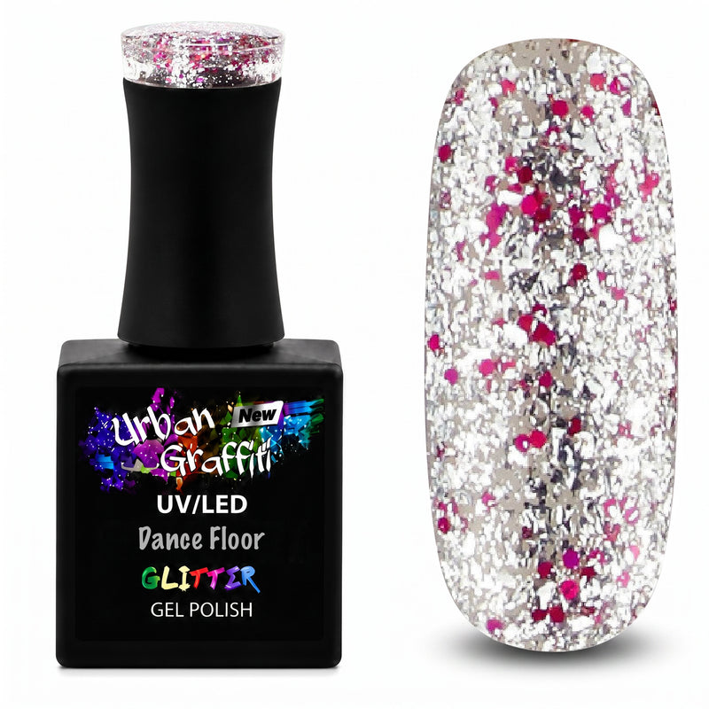 Dance Floor - UGGP-A0909 růžový a stříbrný třpytivý gelový lak Urban Graffiti 15ml